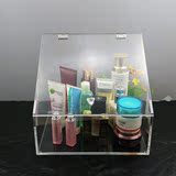 亚克力化妆品收纳盒 透明亚克力 翻盖桌面收纳盒  有盖防尘收纳盒