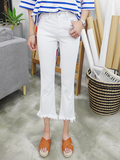 韩国代购进口正品16年夏流行女装百搭显瘦八九分微喇叭毛边牛仔裤