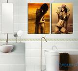 夕阳美女人物挂画 浴室人体艺术裸女无框画 客厅装饰画两联壁画
