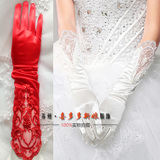 新娘韩式蕾丝婚纱手套红色结婚礼服长款白色新娘手套大码春秋季女