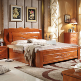 实木床1.8米 高箱储物功能 双人床 木头床中式 橡木床 婚床包邮