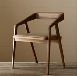 北欧宜家餐厅咖啡厅餐椅简约靠背纯实木扶手椅子原木家用办公椅