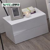 床头柜油漆简约时尚现代两抽屉实木烤漆白色北欧 储物床头柜