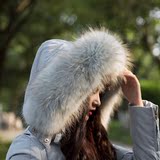 冬女韩版中长款加厚连帽收腰修身奢华大毛领羽绒服