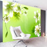 绿色清新百合3D立体墙纸客厅墙纸电视背景墙壁纸无缝壁画简约现代