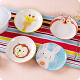 创意手绘动物陶瓷家用面碗盘子卡通碟子菜盘沙拉甜品盘早餐餐具盘