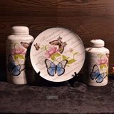 美式家居饰品陶瓷储物罐摆盘密封茶叶罐客厅展示柜装饰摆件冰裂瓷