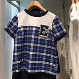 韩国ELAND衣恋新品夏季字母格纹短袖衬衫T恤EEYC52301A专柜正品