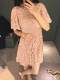 法国代购推荐 16新款高端客供蕾丝立体剪裁裸粉色气质特价连衣裙