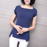 素沫女装短袖T恤女韩国修身显瘦打底衫夏季纯色体恤女一字领上衣