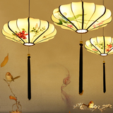 新中式吊灯客餐厅复仿古典会所茶楼梯灯具中国风手绘布艺灯笼打折