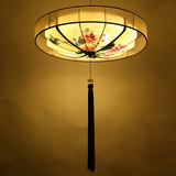 中国风现代中式吊灯圆形仿古布艺术手绘灯笼客餐厅茶楼仿羊皮灯具