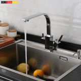 HSK全铜冷热方形厨房水龙头洗菜盆水槽双功能带纯净水龙头可旋转