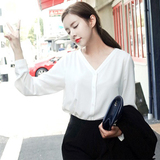 2016春夏新款女装韩版打底雪纺衫衬衣OL纯白色简约休闲长袖女衬衫