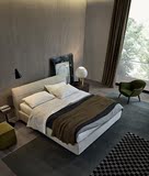 北欧布艺床 现代简约1.8米实木双人床 婚床可拆洗小户型高背布床