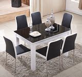 实木钢化玻璃餐桌折叠伸缩功能简约现代长方型桌餐桌椅组合包安装