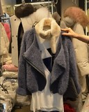 韩国女装代购2016秋冬新款V领貂绒毛宽松短款薄针织衫女开衫外套