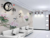 现代中式山水花鸟壁纸电视沙发背景墙纸客厅书房手绘牡丹大型壁画