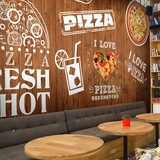 复古木纹披萨寿司美食墙纸涂鸦海报壁画餐厅休闲吧甜品咖啡店壁纸