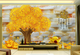 3d壁纸立体客厅电视背景墙纸墙布无缝大型壁画定制玉雕黄金发财树