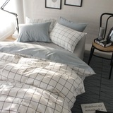 全棉灰色格子四件套纯棉1.8/2.0m床上用品双人简约床笠被单三件套