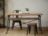 美式loft复古实木餐桌 做旧铁艺咖啡桌子双层办公桌 美甲桌写字台