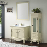 现代欧式浴室柜组合 实木落地式洗脸盆 复古橡木卫浴室镜柜卫生间
