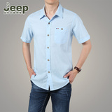 战地吉普短袖衬衫男士2016夏季jeep大码宽松上衣纯棉白色常规薄款