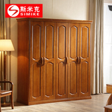 现代中式实木隔板推拉门衣柜  整体组装橡胶木储物木质简易衣橱