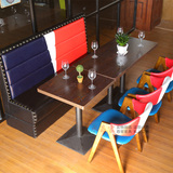 美式西餐厅沙发复古咖啡厅酒吧靠墙卡座奶茶甜品店自助餐桌椅组合