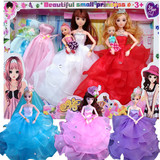 3D芭比娃娃套装大礼盒白雪公主婚纱衣服女孩玩具芭比洋娃娃配件