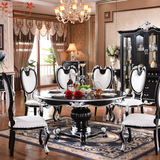 全实木餐桌美式餐桌纯实木欧式餐桌椅组合家具1桌6椅黑色圆形餐桌