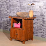 特价榆木中式仿古浴室柜组合现货面盆柜实木台上盆+落地柜原木色