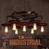 北欧工业风吊灯美式乡村铁艺吊灯创意齿轮木头复古服装店网咖灯饰