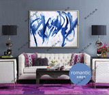 蓝色油画 北欧油画 客厅装饰画 玄关抽象油画 纯手绘油画定制油画