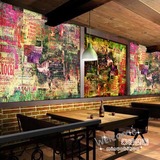 个性创意涂鸦英文字母木板背景墙纸西餐厅酒吧咖啡店大型壁画壁纸