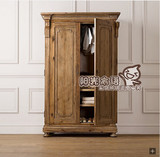 美式法式实木双门衣柜 水曲柳复古做旧衣柜 卧室家具 可定制