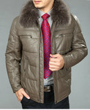 中年新款常规冬季加厚短款皮狐狸毛领白鸭绒中老年外套进口男装