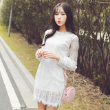 2016春季新款韩版女装网纱灯笼袖曼娅奴蕾丝拼接小清新蕾丝连衣裙