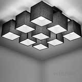 美式现代简约多头创意设计客厅卧室书房餐厅长方形麻布LED吸顶灯