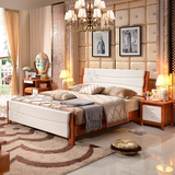 地中海白色全实木床橡木床1.5/1.8米双人床高箱简约现代中式婚床