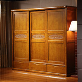 实木衣柜 推拉门移门趟门现代简约中式木质衣柜 整体储物带试衣镜