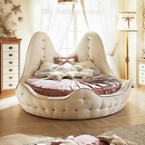 欧式大圆床公主单人实木床粉色布艺童床女孩儿童套房家具可定制