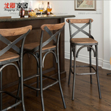 Loft美式铁艺实木高脚椅复古酒吧桌椅咖啡厅餐厅吧台前台椅吧凳