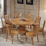 实木大圆桌橡木圆形餐桌椅组合1.3/1.5米带转盘中式酒店家用饭桌