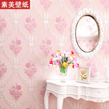 3D田园壁纸无纺布墙纸卧室客厅温馨欧式婚房粉色紫色浮雕背景墙