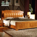 全实木床现代中式1.8米橡木床1.5米双人床高箱储物婚床卧室家具
