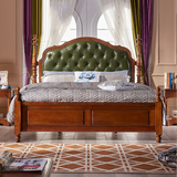 美式床 欧式全实木双人大床 1.8米实木罗马柱真皮靠背床 欧美婚床