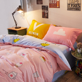 公主纯棉磨毛四件套 韩式可爱粉色卡通床上用品女生全棉床单被套