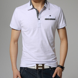 骆驼夏季男装韩版潮流修身男士短袖t恤衬衫领短袖上衣服 白色